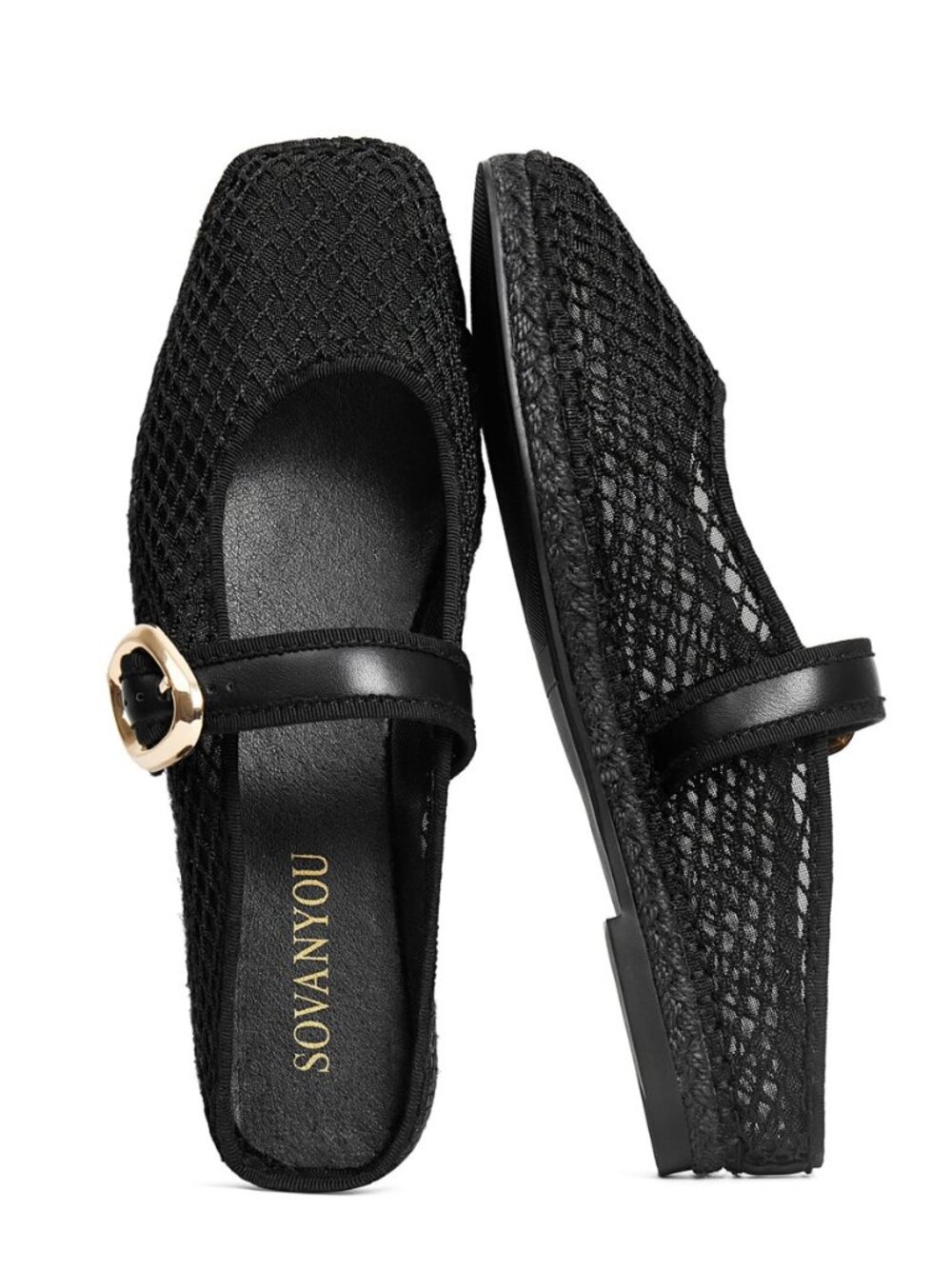 Womens Mesh Flats Square Toe Espadrilles Mules Slip On Ballet Flat